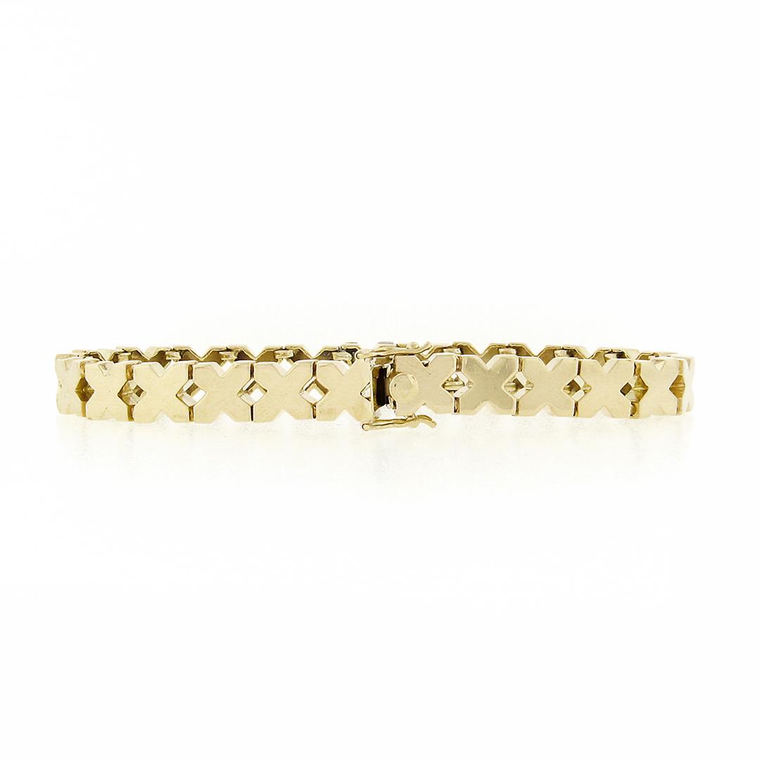 Estate 14K Yellow Gold Smooth Polished "X" Diamond Link Line Stackable Bracelet