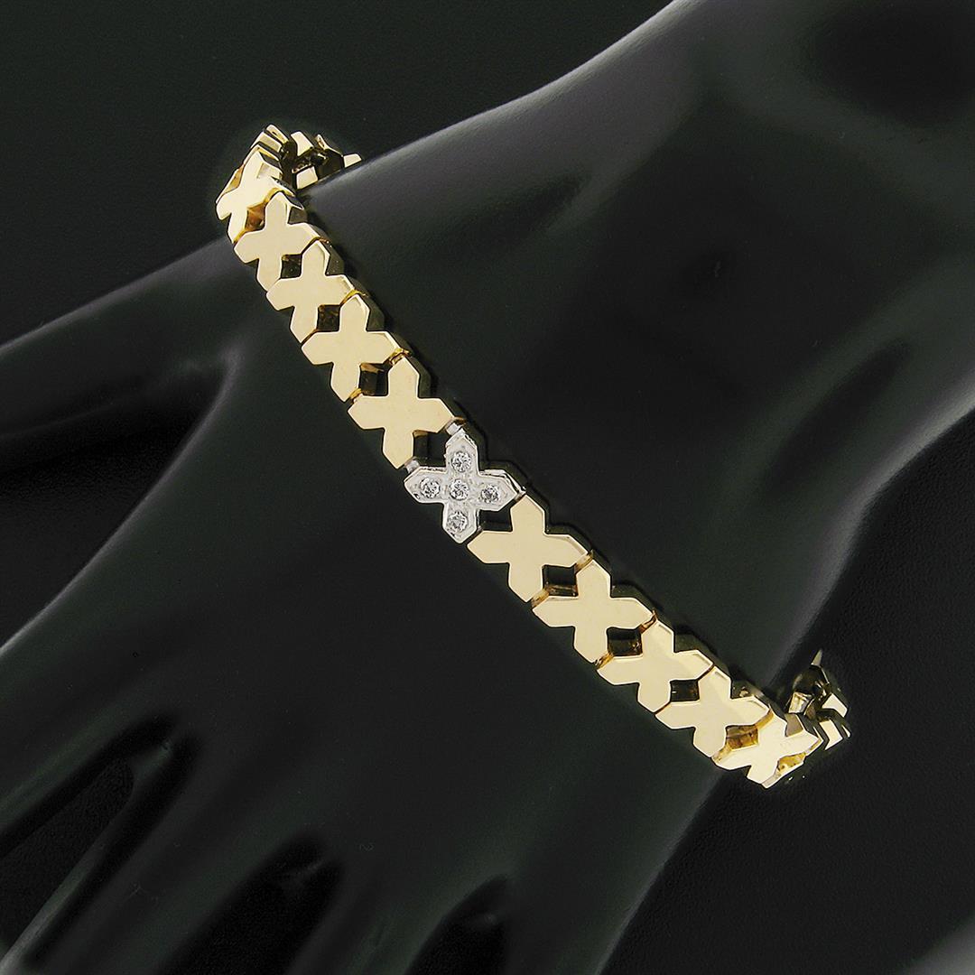 Estate 14K Yellow Gold Smooth Polished "X" Diamond Link Line Stackable Bracelet