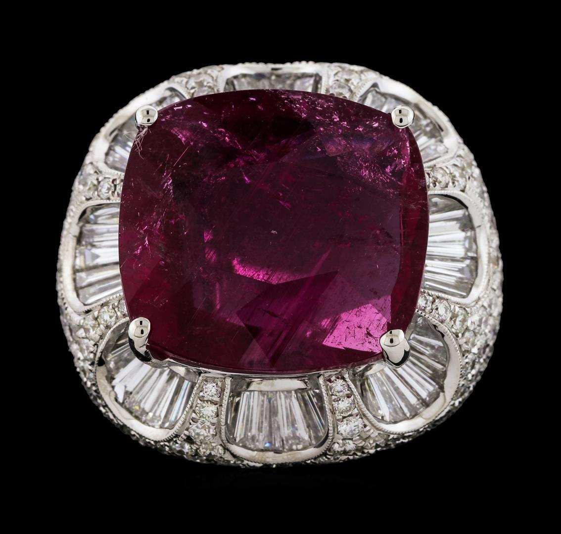 17.68 ctw Pink Tourmaline and Diamond Ring - 18KT White Gold