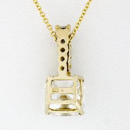 QUALITY 14K Yellow Gold Large Asscher Cut & 5 Round Hand Set CZ Pendant Necklace
