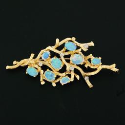 Vintage Large Textured 14K Gold FINE Opal & Diamond Free Form Tree Branch Brooch