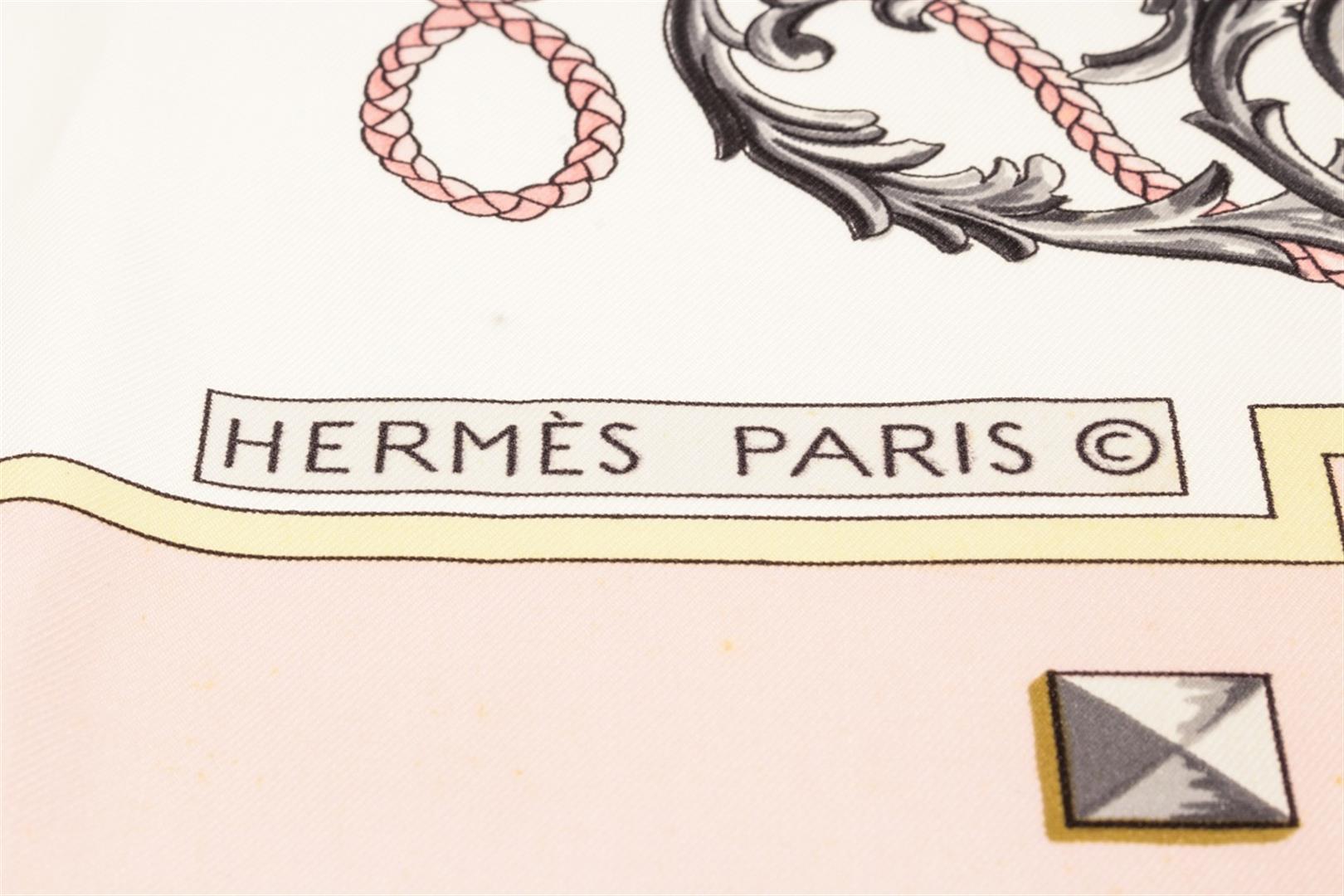 Hermes Pink White Print Silk Scarf