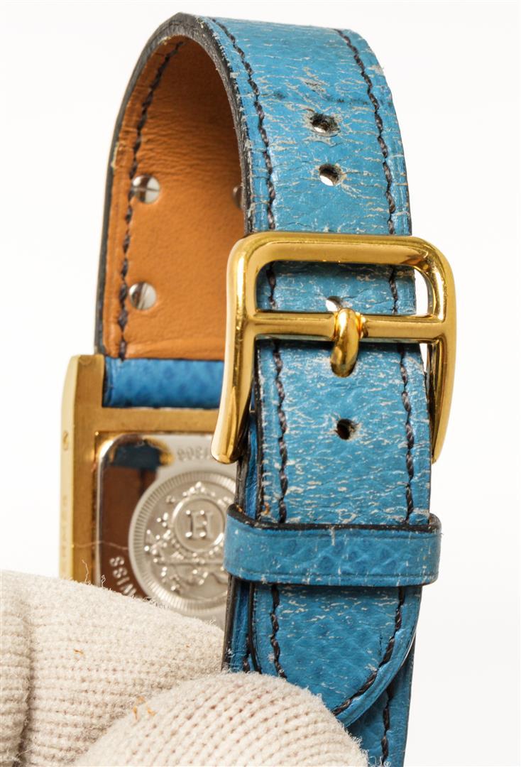 Hermes Blue Metal and Leather Medor Plated 23 Quartz Watch