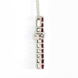 NEW 14K White Gold 1.70 ctw Round Ruby & Diamond Cross Pendant Chain Necklace