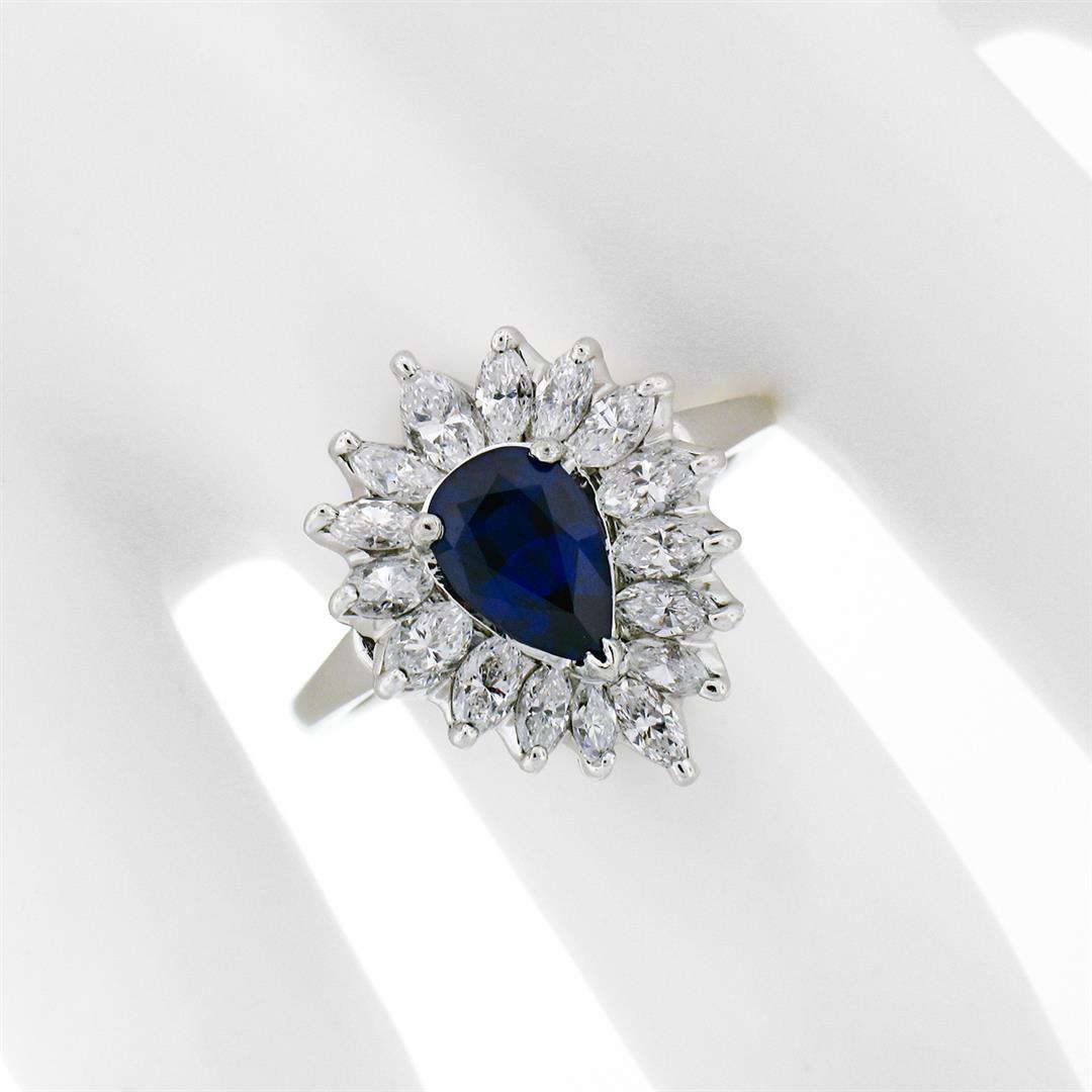 Vintage Platinum 2.69 ctw GIA NO HEAT Sapphire & Diamond Ballerina Cocktail Ring