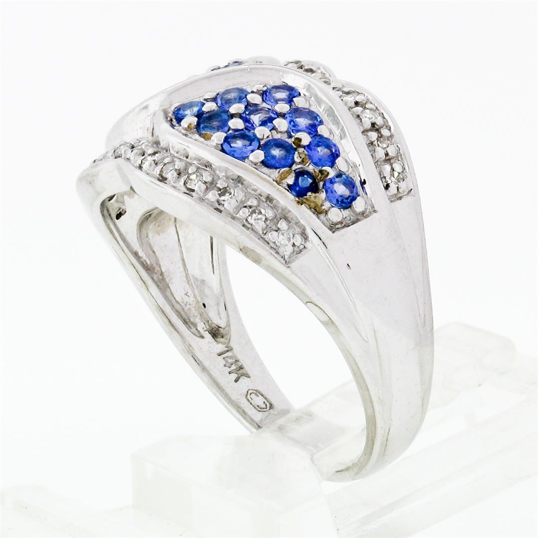 14k White Gold .85 ctw Round Brilliant Tanzanite & Diamond Wide Cluster Band Rin