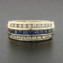 14K Yellow Gold 1.37 ctw Blue Square Step Channel Set Sapphire & Diamond Band Ri