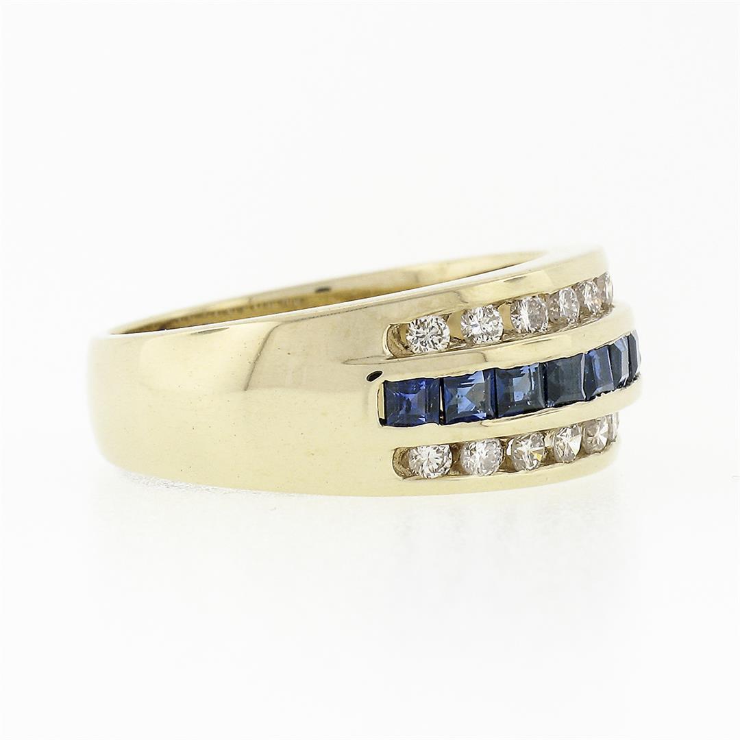 14K Yellow Gold 1.37 ctw Blue Square Step Channel Set Sapphire & Diamond Band Ri