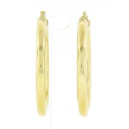 NEW Classic 14K Yellow Gold 3.9mm Wide Plain Polished Round Hoop Snap Earrings