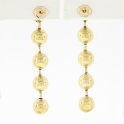 Vintage 14K Gold.6 ctw Bezel Diamond Polished Bead Ball Long Drop Dangle Earring