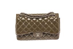 Chanel Dark Green Quilted Caviar Leather Jumbo Double Flap Shoulder Bag