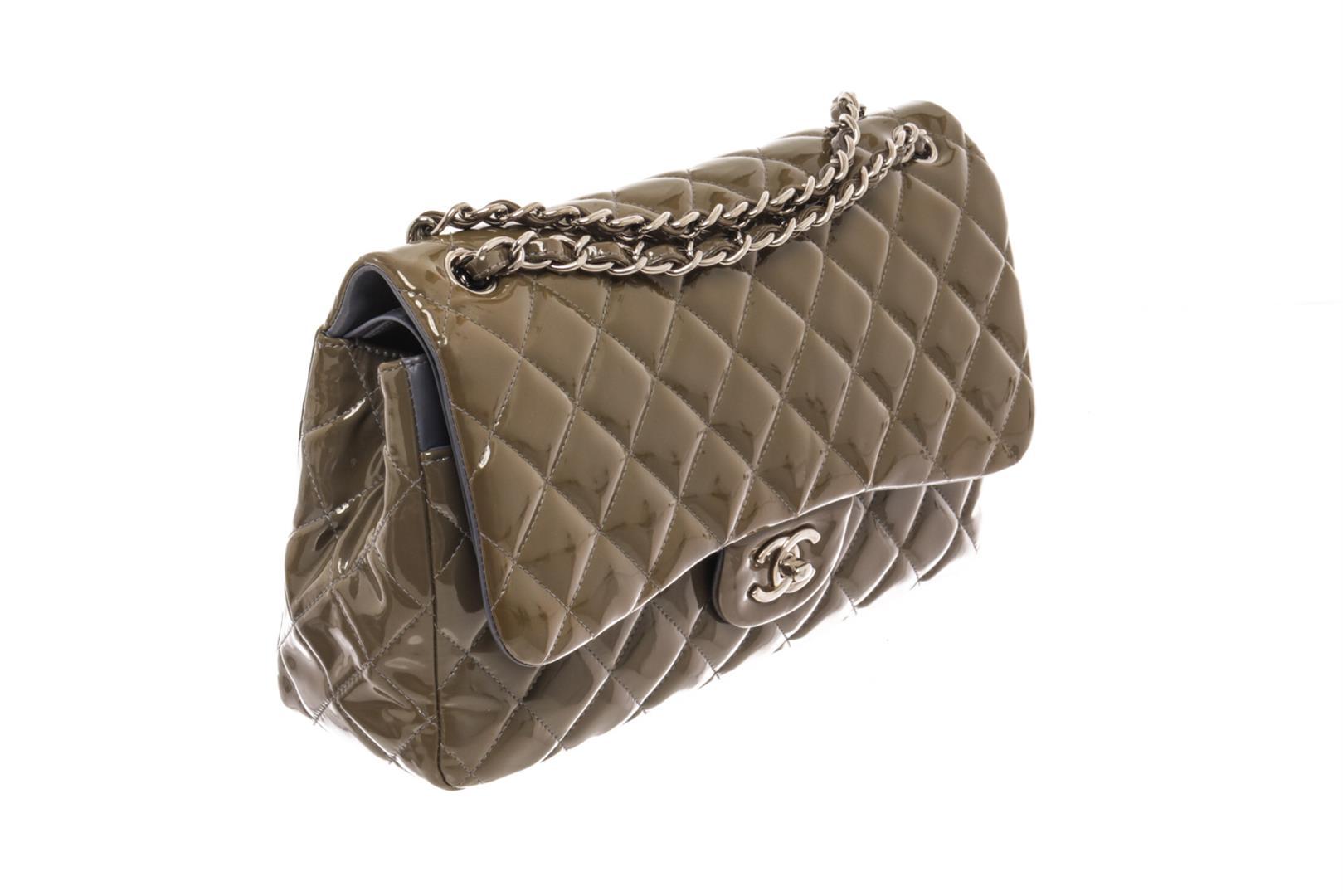 Chanel Dark Green Quilted Caviar Leather Jumbo Double Flap Shoulder Bag