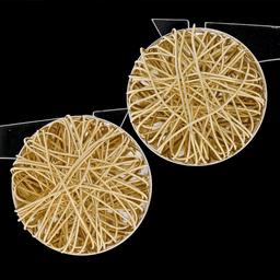 New Solid 14K Yellow Gold Large Round Tangled Wire Button Omega Back Earrings