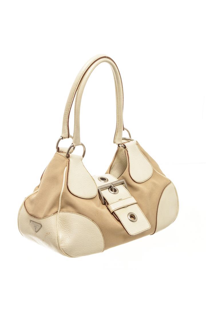 Prada Beige Nylon Leather Shoulder Bag