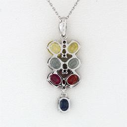 14K White Gold 3.54 ctw Multi-Color Sapphire & Diamond Dangle Pendant Necklace