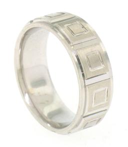 Men's 14k Solid White Gold Comfort Fit Dual Finish Coffered Band Ring Size 7