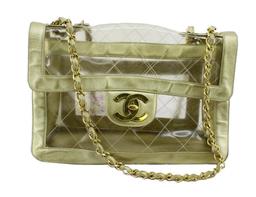 Chanel Classic Vintage Naked Flap Quilted PVC with Gold Leather Maxi Flap Should