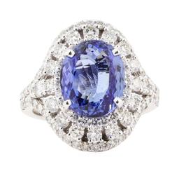 7.72 ctw Tanzanite And Diamond Ring - 14KT White Gold