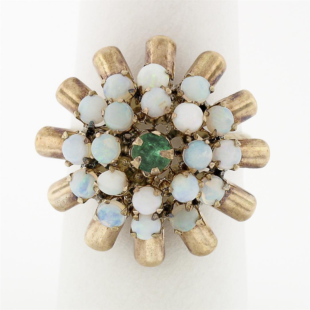 Antique 14k Rosy Yellow Gold 0.20 ctw Emerald Opal Open Spray Cluster Platter Ri