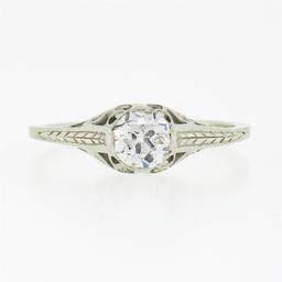 Antique 14k Gold 0.54 ctw GIA European Diamond Solitaire Filigree Engagement Rin