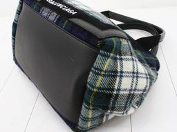 Balenciaga Green Multicolor Wool Checks Small Navy Cabas Bag