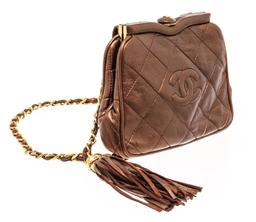 Chanel Brown Leather Mini Kisslock Shoulder Bag