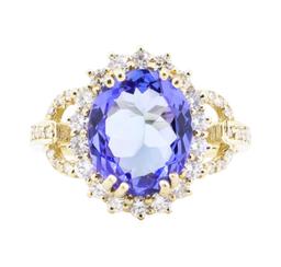 4.21 ctw Tanzanite And Diamond Ring - 14KT Yellow Gold