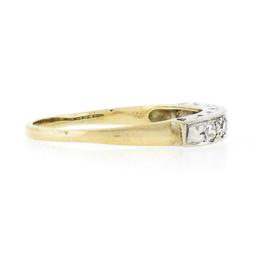 Antique 14k TT Gold 0.30 ctw Old Single Cut Pave Diamond Stack Wedding Band Ring