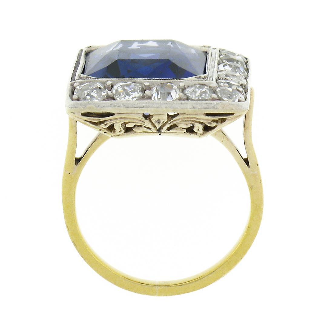 Antique 18K TT Gold Bezel Blue Stone 1.1 ctw Old Mine Cut Diamond Platter Ring