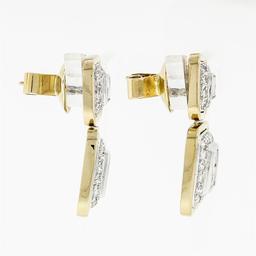 18k Two Tone Gold 3.60 ctw Princess Round Diamond Large Dual Square Drop Earring