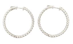 4.15 ctw Diamond Hoop Earrings - 14KT White Gold