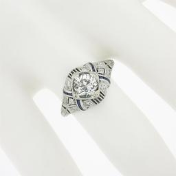 Antique Platinum 1.08 ctw GIA European Diamond Solitaire Sapphire Engagement Rin