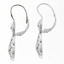 14K White Gold 0.10 ctw Round Diamond Milgrain Open Lace Teardrop Dangle Earring