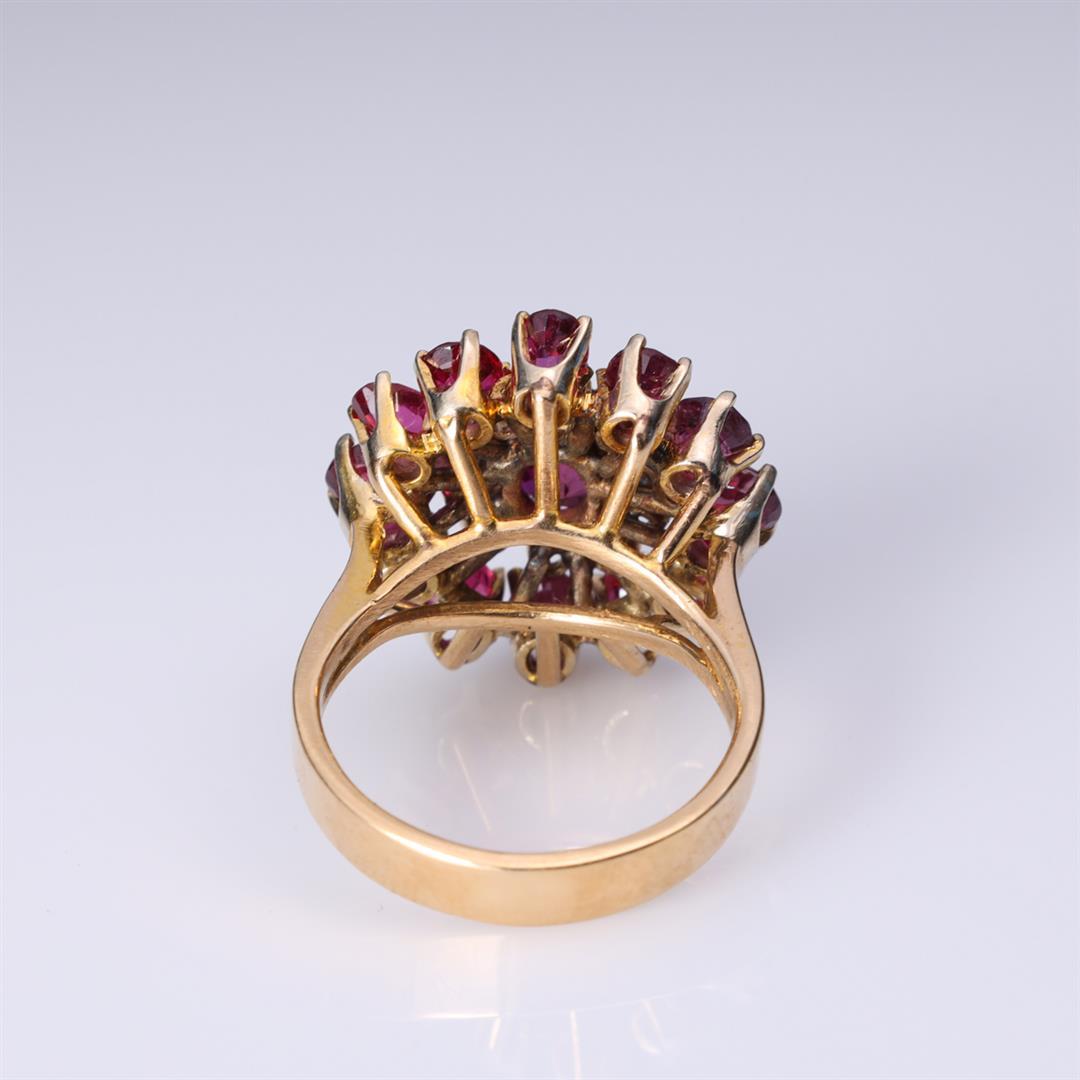 Vintage 14K Yellow Gold Ruby & Diamond Cluster Ring