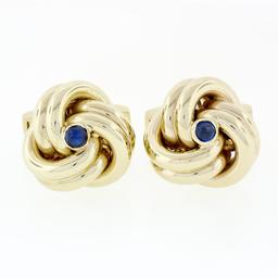 Men's Solid 14k Yellow Gold Sapphire Trinity Infinity Love Knot Heavy Cufflinks