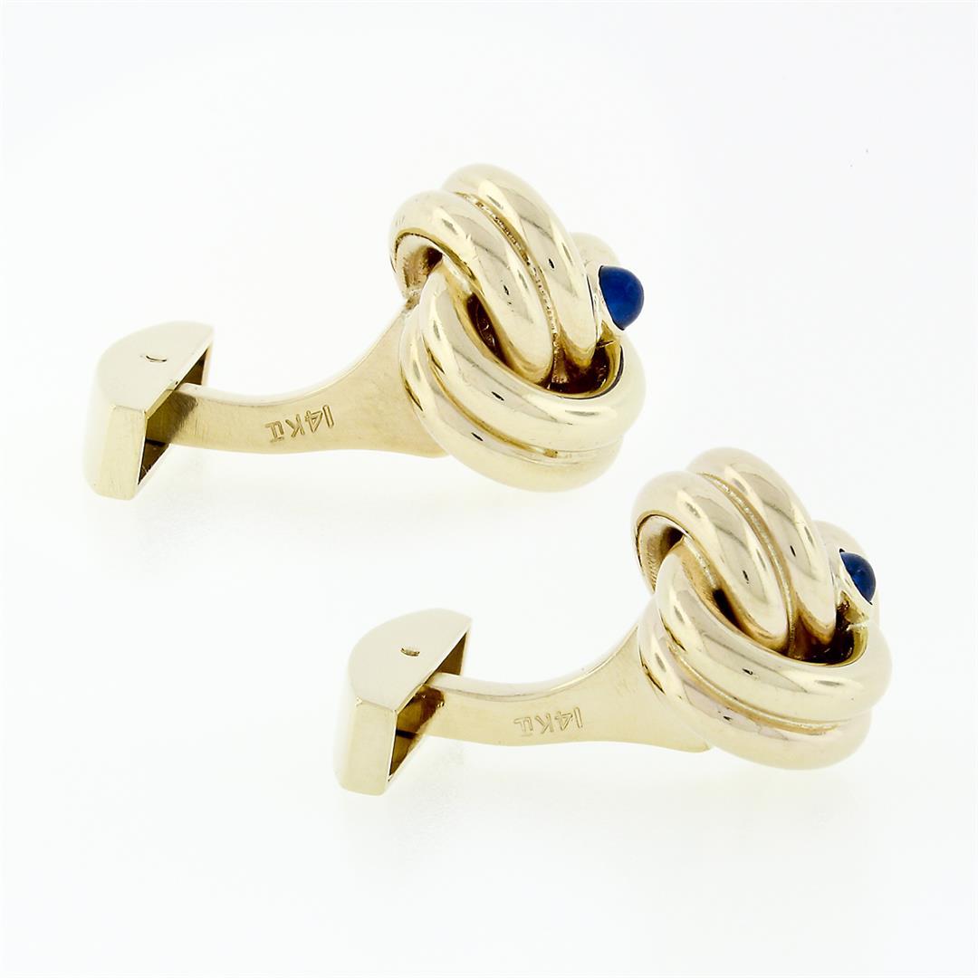 Men's Solid 14k Yellow Gold Sapphire Trinity Infinity Love Knot Heavy Cufflinks