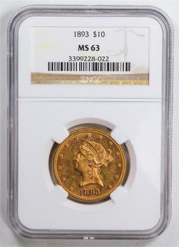 1893 $10 Eagle Gold Coin NGC MS63