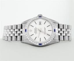 Rolex Mens Stainless Steel Silver Index 18K White Gold Diamond & Sapphire Bezel