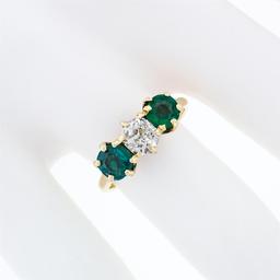 Antique Victorian 14k Gold 0.65 ctw Old Mine Cut Diamond Green Stone 3 Stone Rin