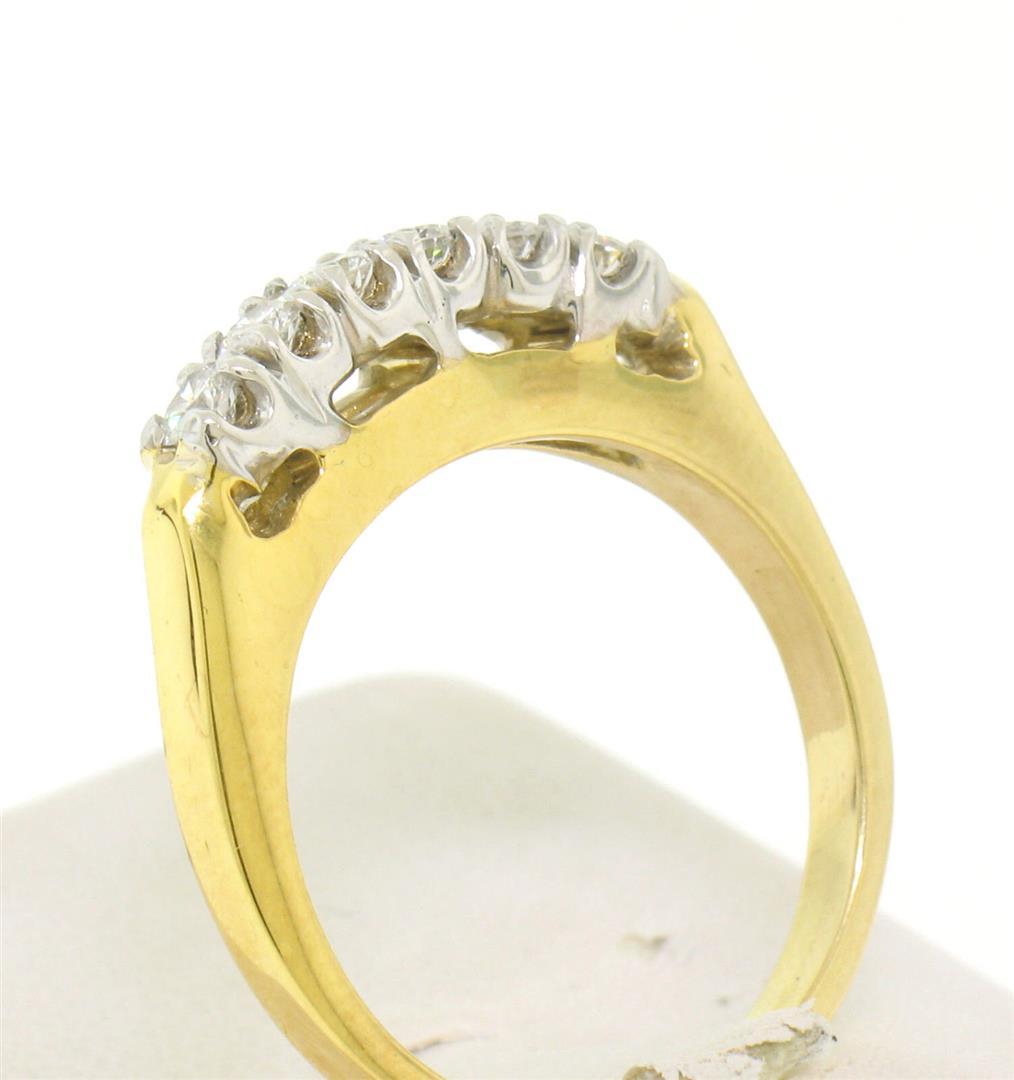 14k Two Tone Solid Gold 0.60 ctw Band Ring with 6 Brilliant Round Diamonds