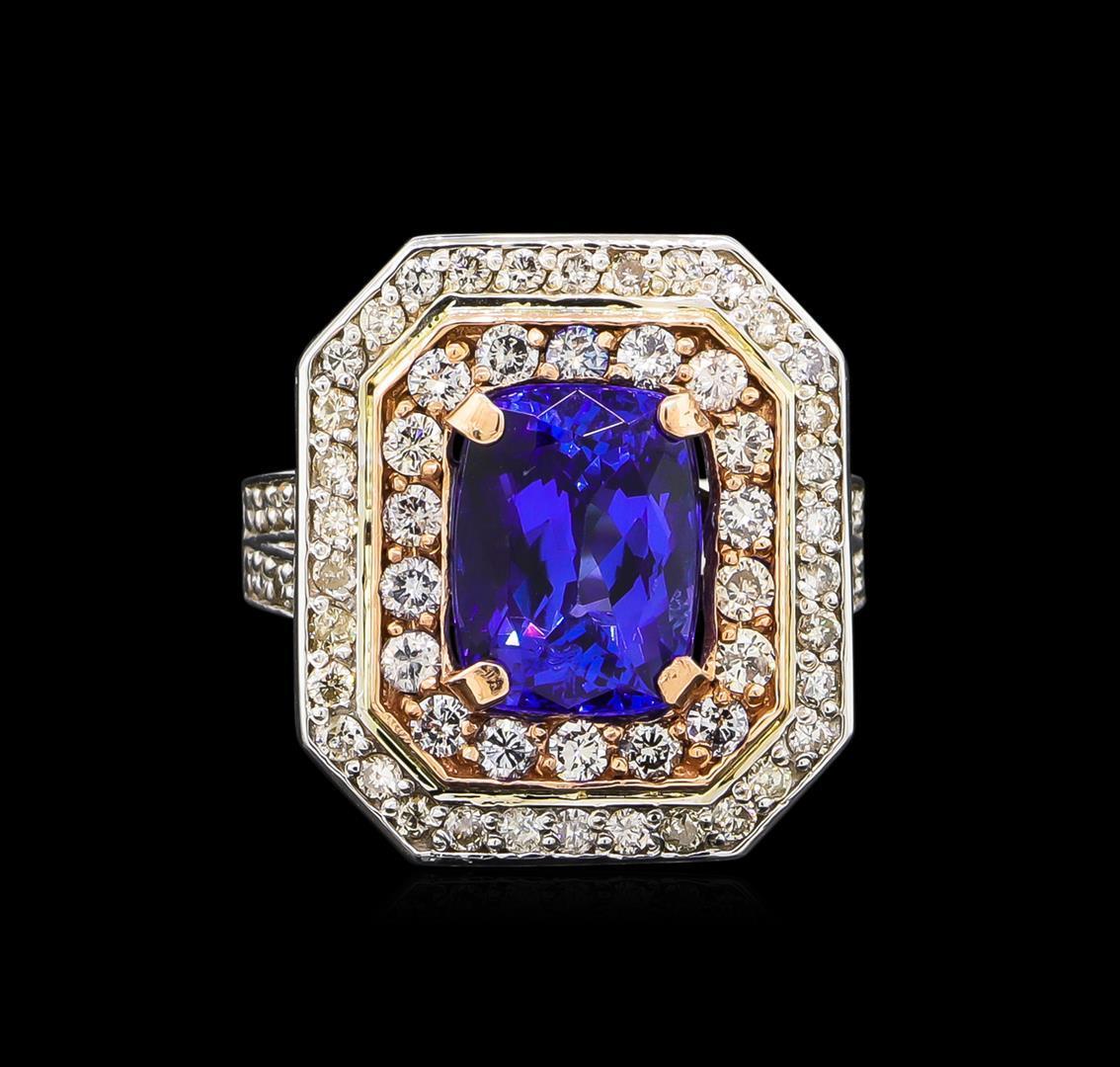 14KT Rose and White Gold 4.29 ctw Tanzanite and Diamond Ring