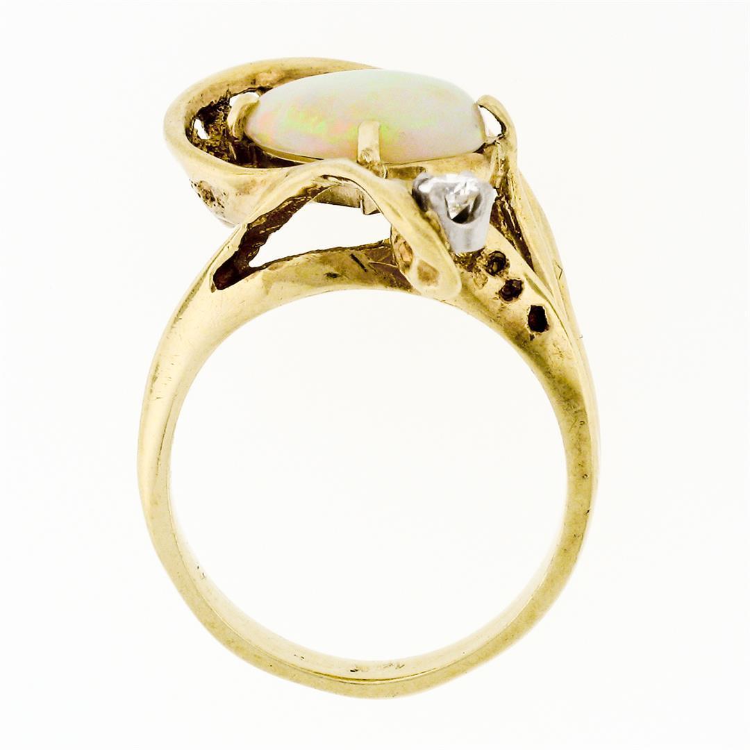 Vintage 14k Gold 2.07 ctw Oval Opal Solitaire & Round Diamond Accent Basket Ring