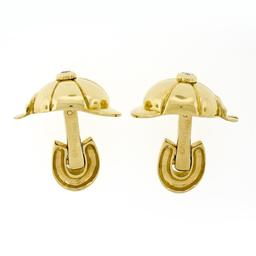 Piaget 1993 18k Gold Bezel Diamond Jockey Cap Horse Shoe Swivel Back Cuff Links