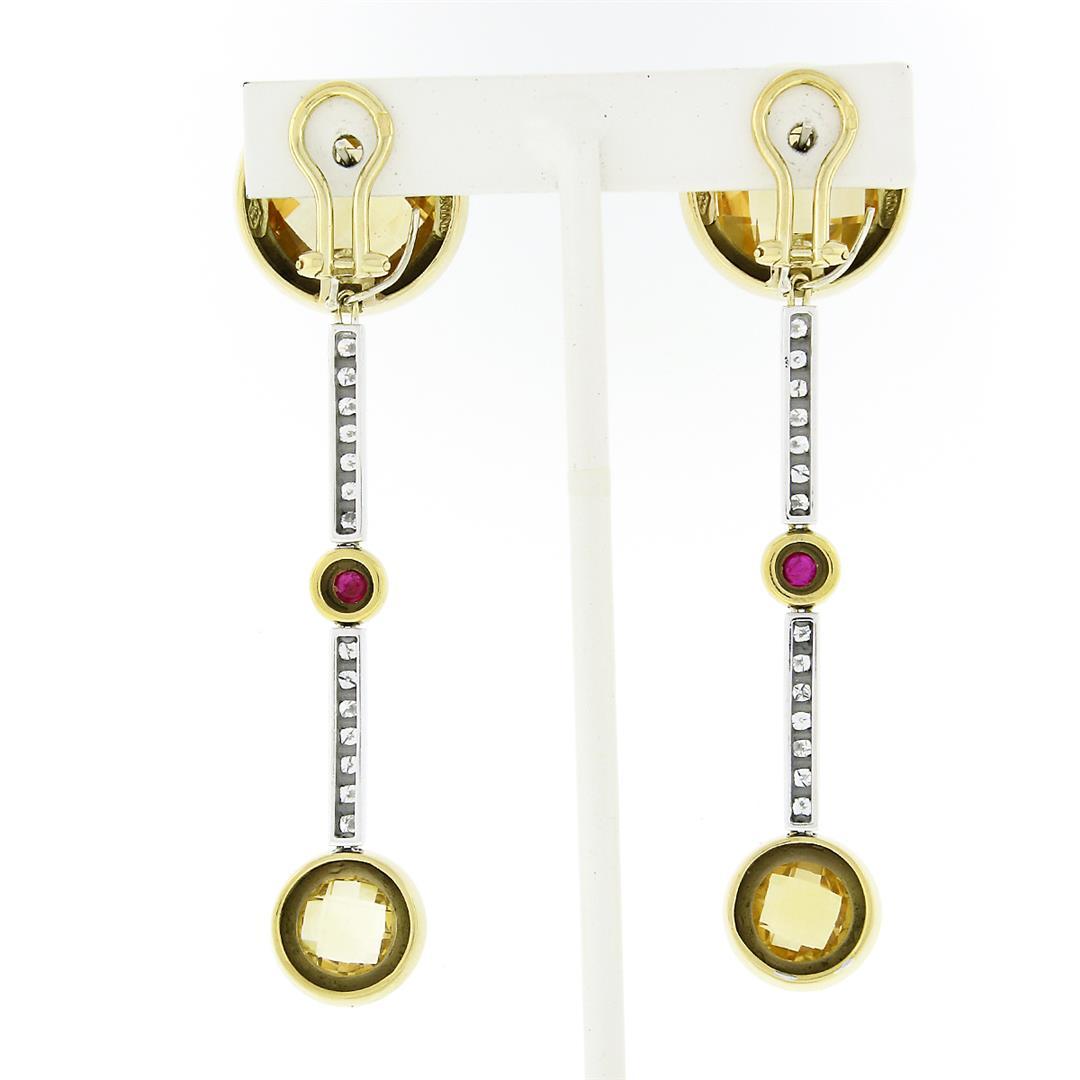 Antonini 18K TT Gold Bezel Citrine Diamond & Ruby Long Dangle Day Night Earrings