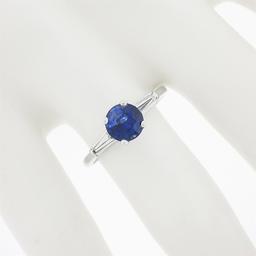 14k White Gold 1.57 ctw Round Sapphire & Baguette Diamond 3 Stone Engagement Rin