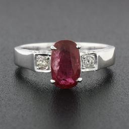 Vintage 18k Gold 1.62 ctw GIA Oval Ruby & Round Diamond Accent Engagement Ring