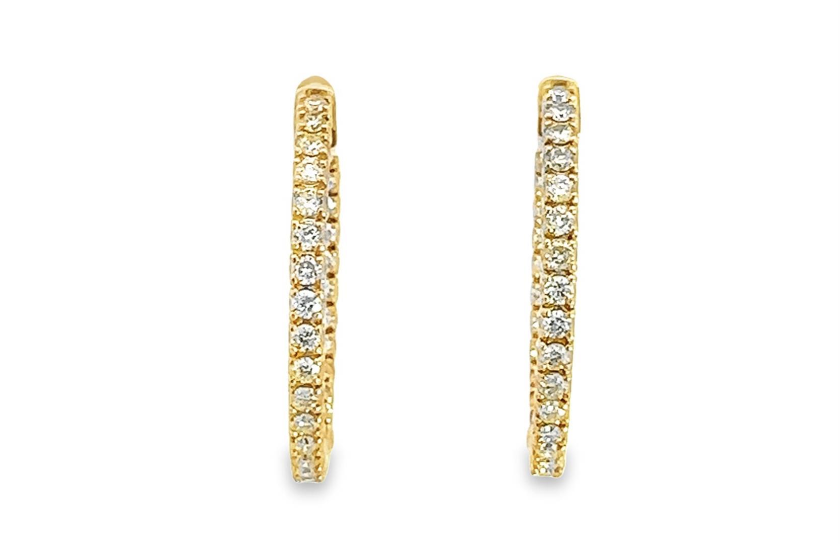 1.80 ctw Diamond Hoop Earrings - 14KT Yellow Gold