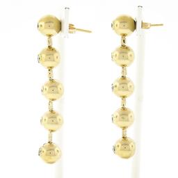 Vintage 14K Gold.6 ctw Bezel Diamond Polished Bead Ball Long Drop Dangle Earring