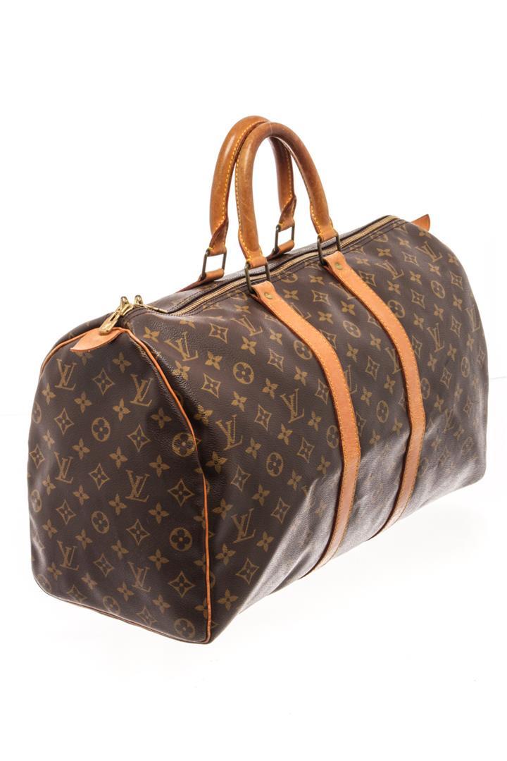 Louis Vuitton Brown Monogram Canvas Leather Keepall 45 Travel Bag