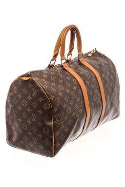 Louis Vuitton Brown Monogram Canvas Leather Keepall 45 Travel Bag